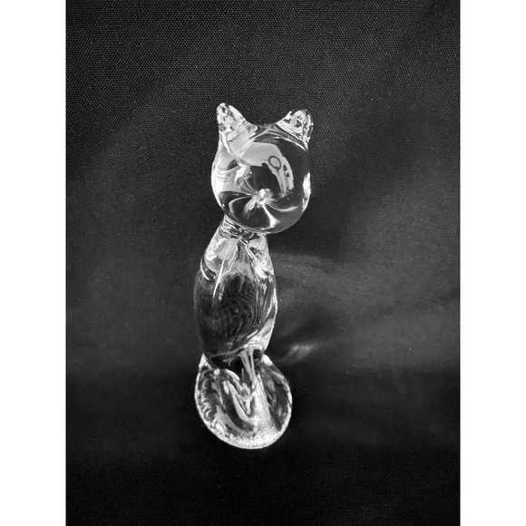 Vintage Pilgrim Glass Handmade Cat Figurine Clear Art Glass - Picture 7 of 12